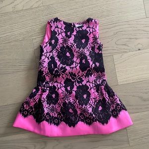 Hot Pink and printed black lace Milly 2T dress. Worn 1 time